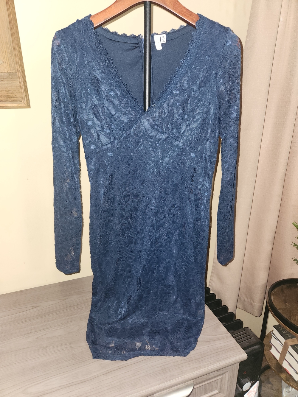Pinkblush Navy Lace Long-Sleeve V-Neck Dress